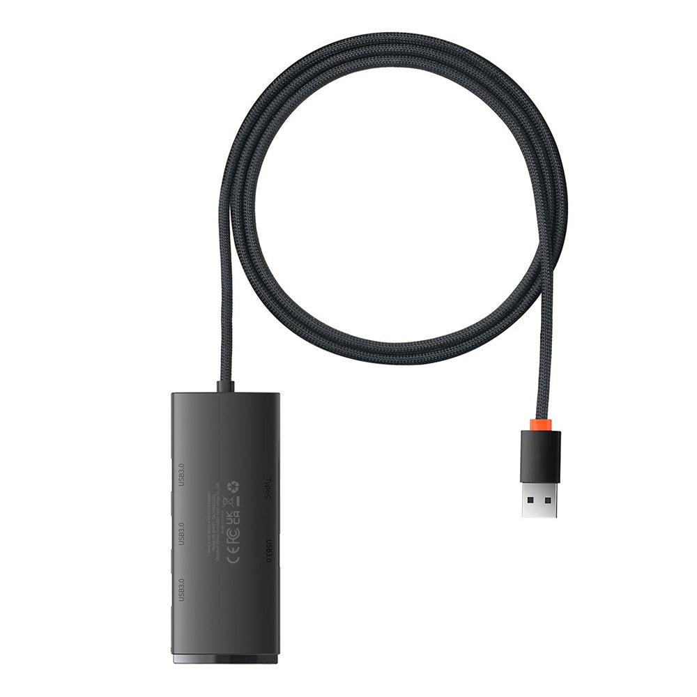 Hub USB Baseus Lite, 4 x USB-A 3.0 - 1 x USB-C, 1m, Sort WKQX030101