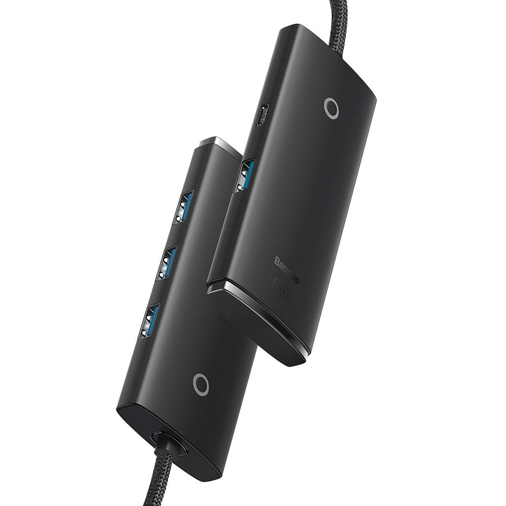 Hub USB Baseus Lite, 4 x USB-A 3.0 - 1 x USB-C, 1m, Sort WKQX030101