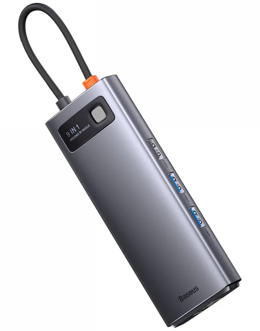 USB-C Hub Baseus Joystar, 2 x USB-A 3.2 - 1 x USB-A - 1 x USB-C - 2 x HDMI - 1 x RJ45 - 1 x SD - 1 x microSD, Grå WKWG060013