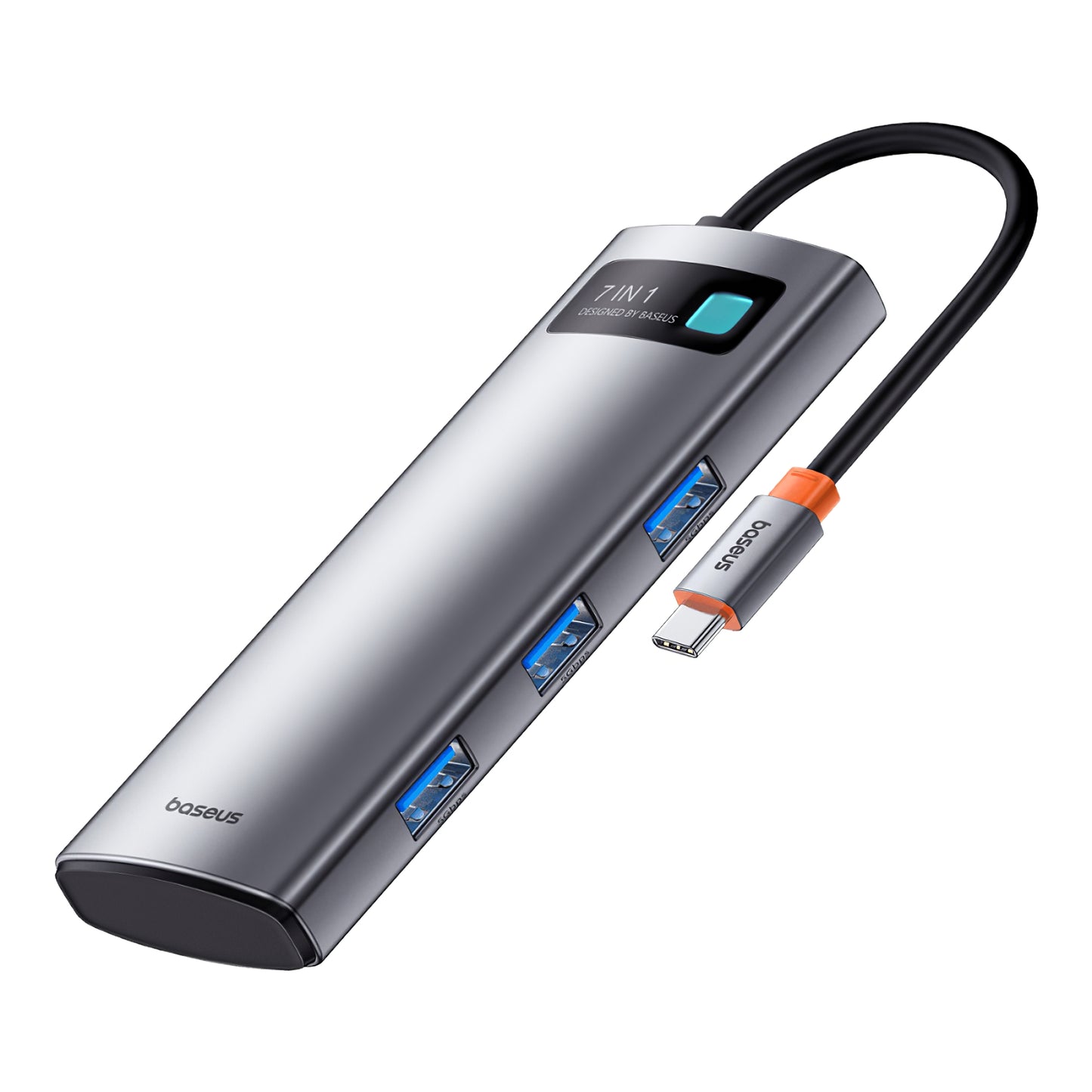 Baseus Joystar USB-C Hub, 3 x USB-A 3.0 - 1 x USB-C - 1 x HDMI - 1 x SD - 1 x microSD, Sølv B0003070881111-00