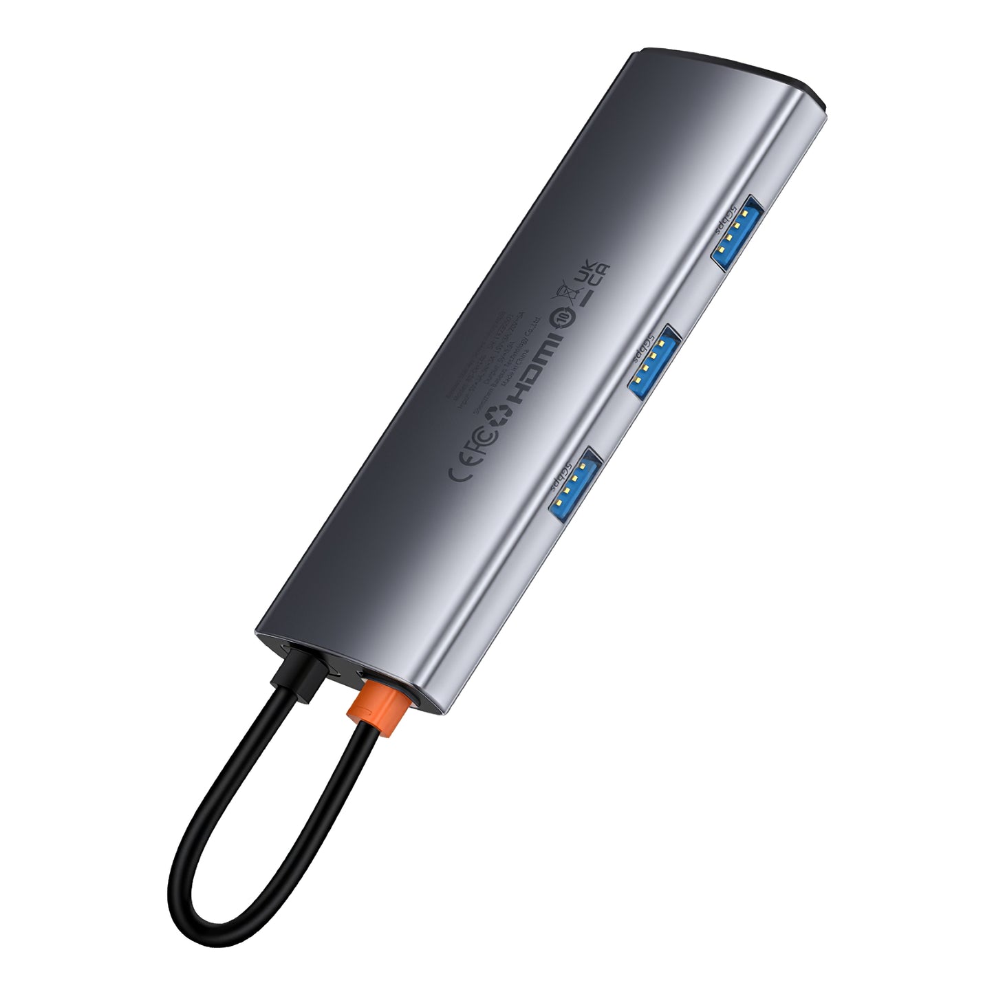 Baseus Joystar USB-C Hub, 3 x USB-A 3.0 - 1 x USB-C - 1 x HDMI - 1 x SD - 1 x microSD, Sølv B0003070881111-00