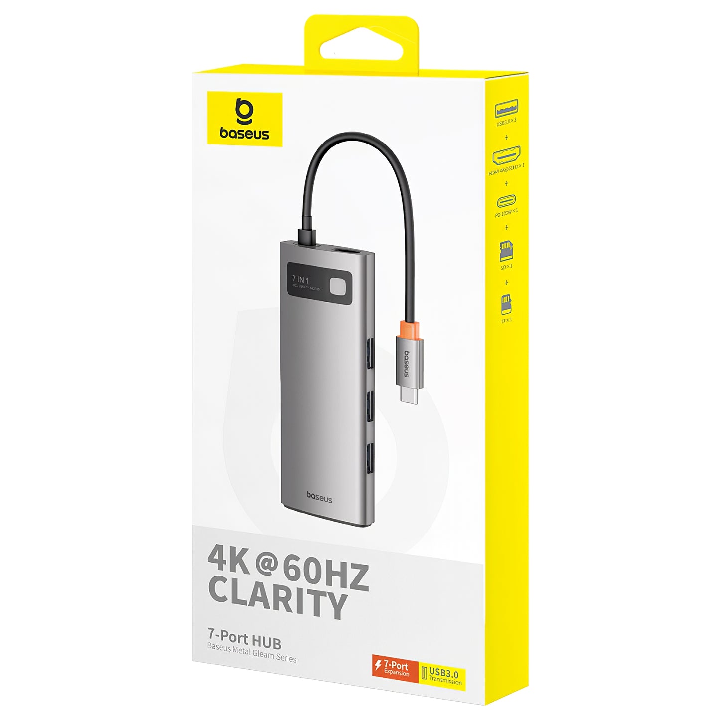 Baseus Joystar USB-C Hub, 3 x USB-A 3.0 - 1 x USB-C - 1 x HDMI - 1 x SD - 1 x microSD, Sølv B0003070881111-00