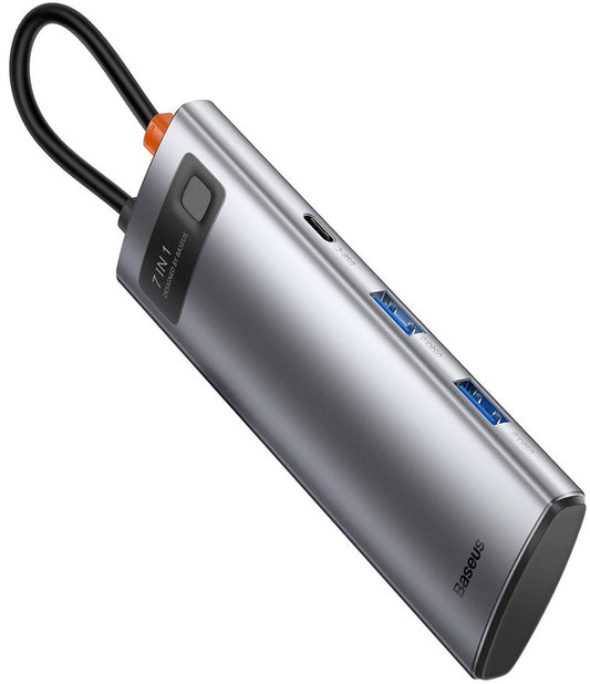 Hub USB-C Baseus Metal Gleam, 2 x USB-A 3.0 - 2 x USB-C - 1 x HDMI - 1 x SD - 1 x microSD, Grå WKWG020113