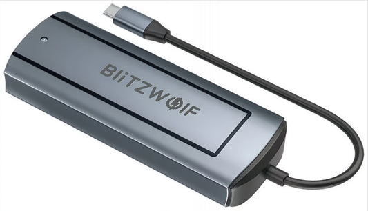 Hub USB-C BlitzWolf BW-Neo TH13, 3 x USB-A 3.0 - 1 x USB-C - 1 x Display Port - 1 x SSD-interface, Grå