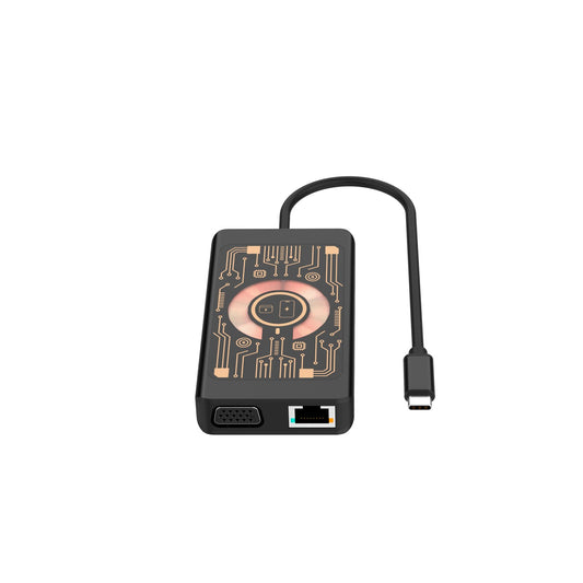 USB-C hub med trådløs QI-opladning Qualo QTPB5-HUB-18, 9i1, Grå