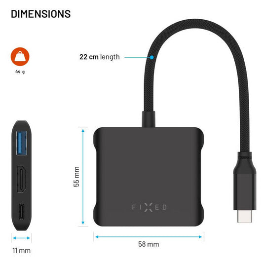 Hub USB-C Fixed Quadri, 5i1, Sort
