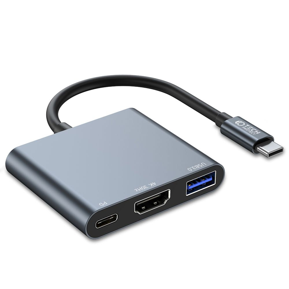 Hub USB-C Tech-Protect V1, USB-A 3.0 - 1 x USB-C - 1 x HDMI, Grå