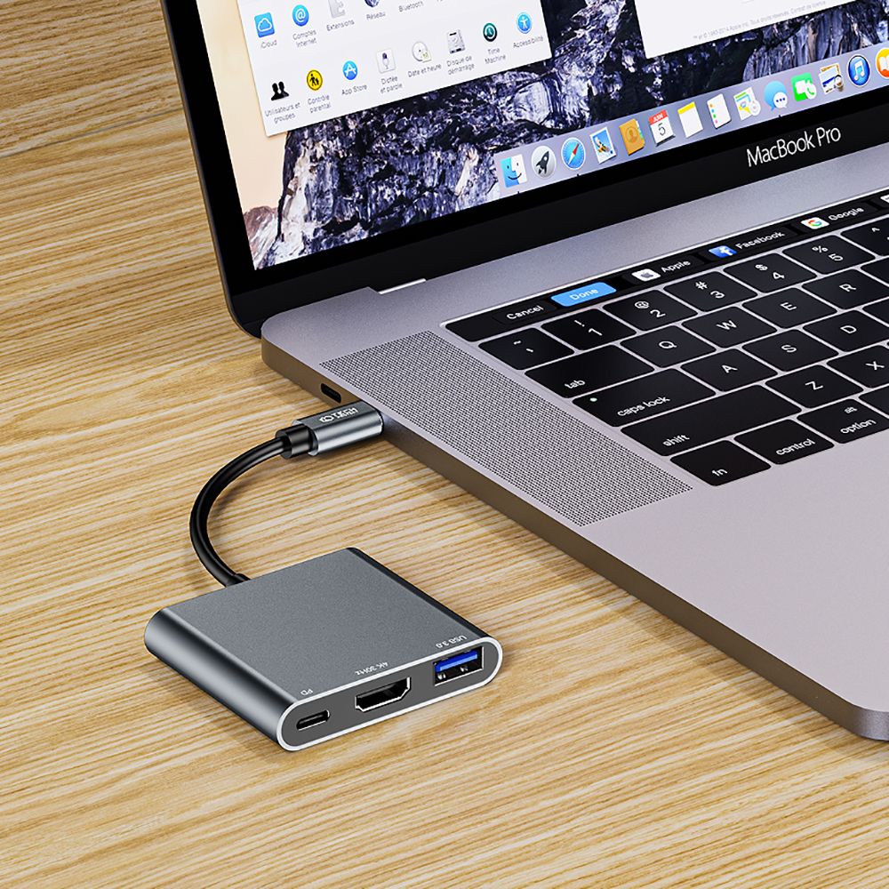 Hub USB-C Tech-Protect V1, USB-A 3.0 - 1 x USB-C - 1 x HDMI, Grå
