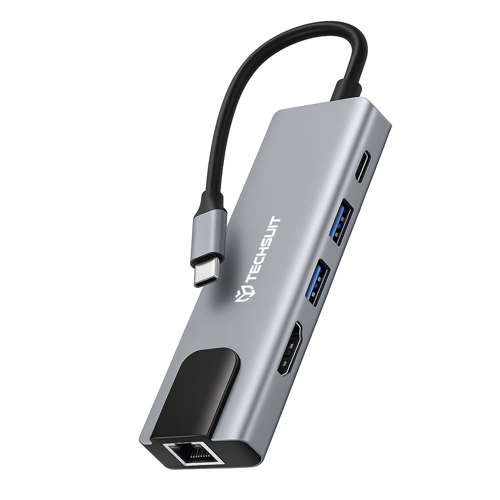 USB-C Hub Techsuit H1 NetBridge, 5in1, Grå