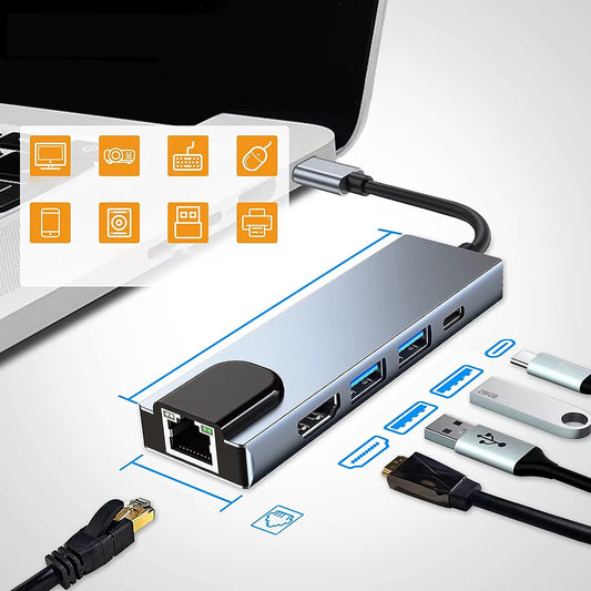 USB-C Hub Techsuit H1 NetBridge, 5in1, Grå