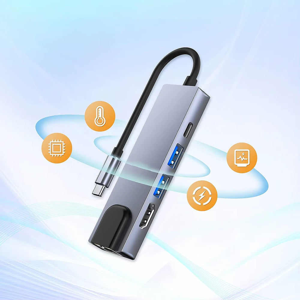 USB-C Hub Techsuit H1 NetBridge, 5in1, Grå