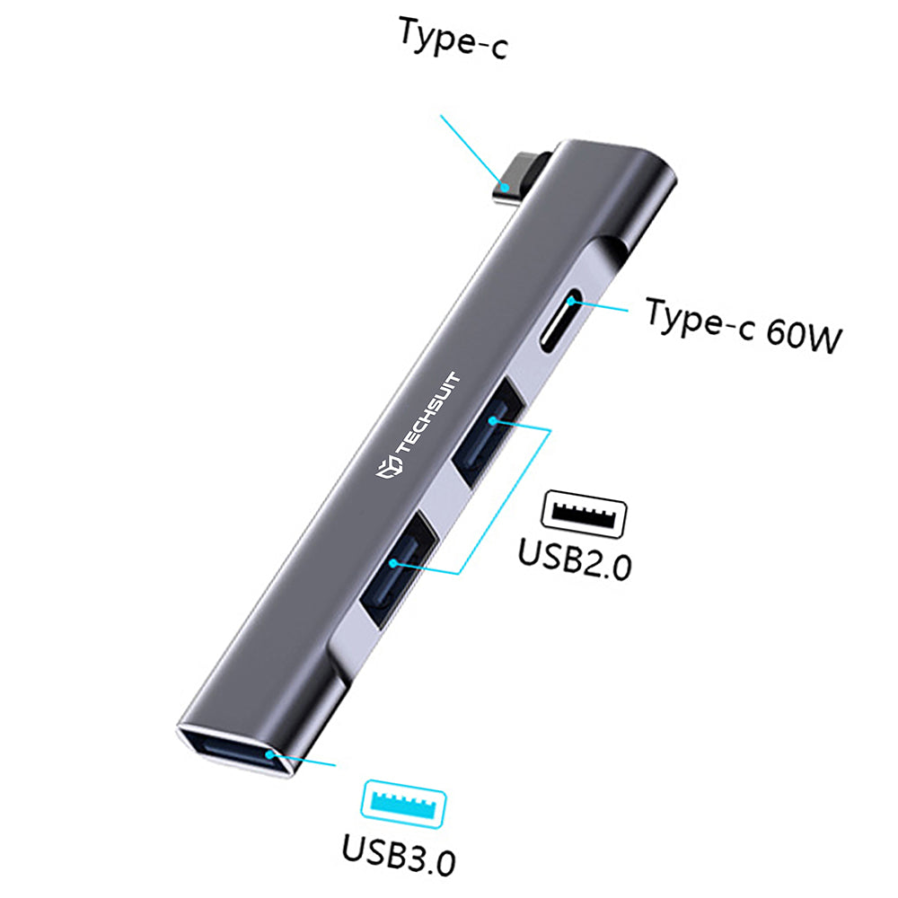 Hub USB-C Techsuit H12 ZenithDock, 4in1, Grå