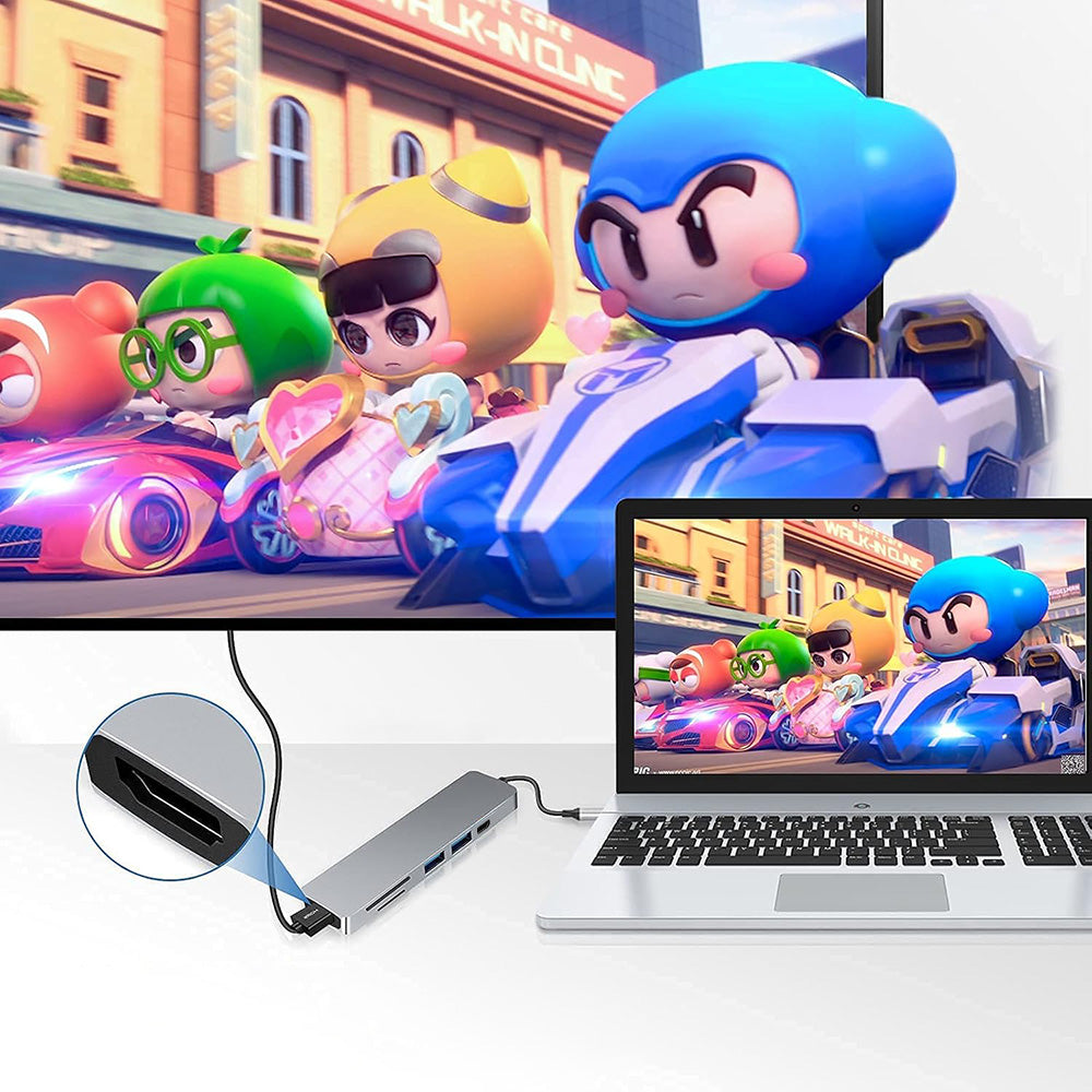Hub USB-C Techsuit H5 TurboChargeX, 6in1, Grå