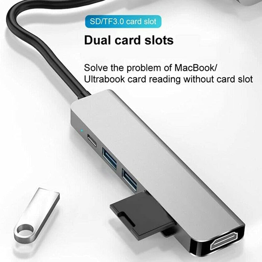 Hub USB-C Techsuit H5 TurboChargeX, 6in1, Grå