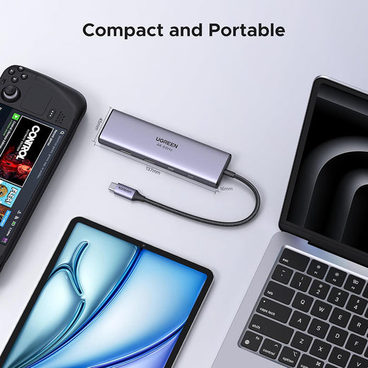 USB-C Hub UGREEN CM498 (15375), 2 x USB-A - 3 x USB-C - 1 x HDMI - 1 x RJ45 - 1 x SD - 1 x microSD, Grå