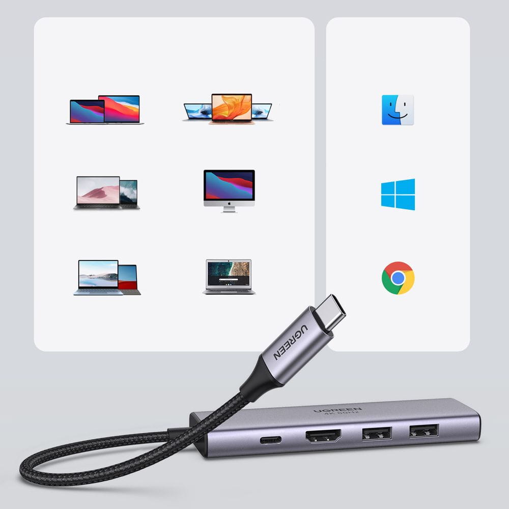 UGREEN CM511 USB-C Hub (60384), 2 x USB-A 3.0 - 1 x USB-C - 1 x HDMI - 1 x SD - 1 x microSD, Gray