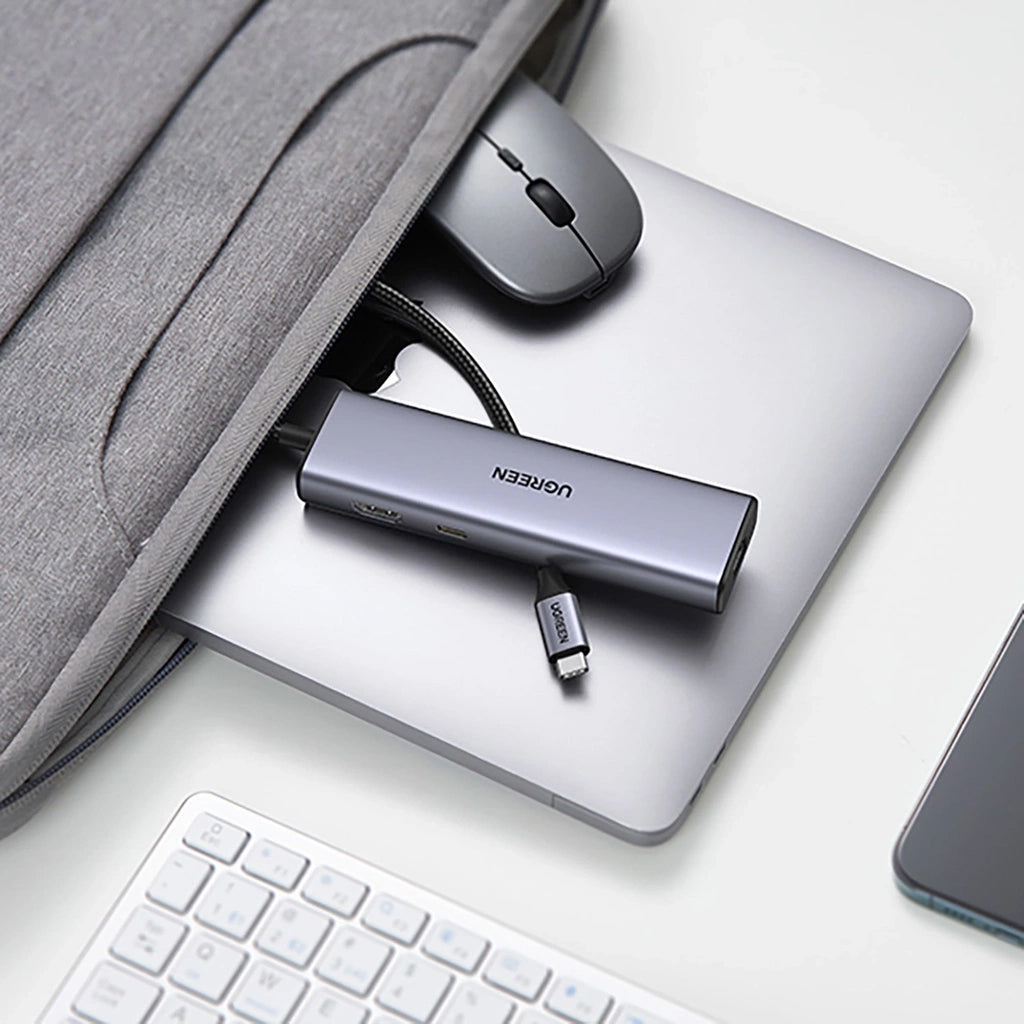 Hub USB-C UGREEN CM512 (90568), 2 x USB-A 3.0 - 1 x USB-C - 1 x HDMI - 1 x RJ45 - 1 x SD - 1 x microSD, Grå