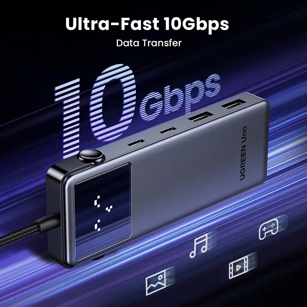 Hub USB-C UGREEN CM888 Uno, 2 x USB-A 3.2 - 3 x USB-C - 1 x HDMI, Grå