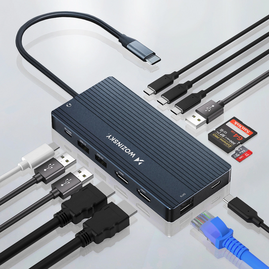 Hub USB-C WZK WDS03Y5S, 1 x USB-A 3.1 - 2 x USB-A - 5 x USB-C - 2 x HDMI - 1 x Jack 3.5mm - 1 x RJ45 - 1 x SD - 1 x microSD, Grå