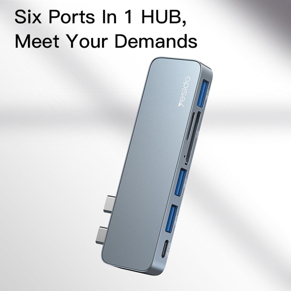 USB-C Hub Yesido HB10 til Apple MacBook Pro / Air Series, 6i1, Grå