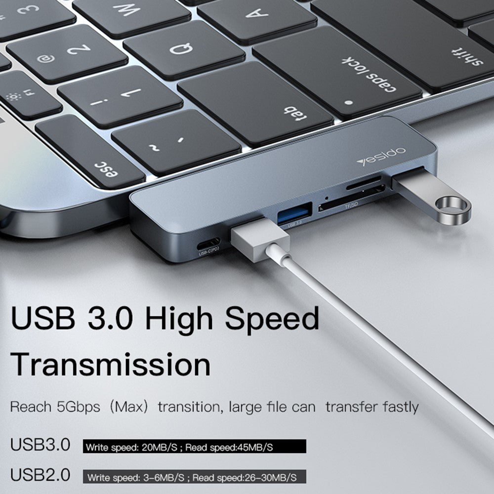 USB-C Hub Yesido HB10 til Apple MacBook Pro / Air Series, 6i1, Grå