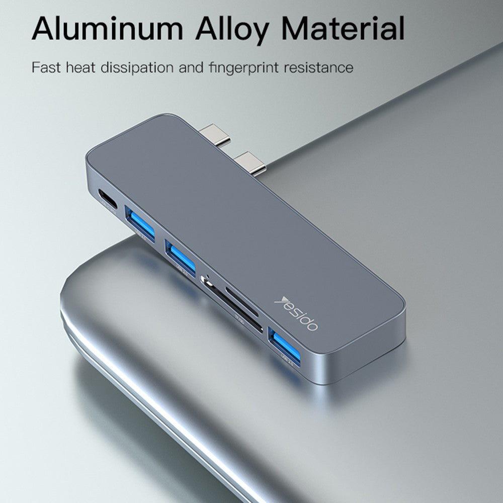 USB-C Hub Yesido HB10 til Apple MacBook Pro / Air Series, 6i1, Grå