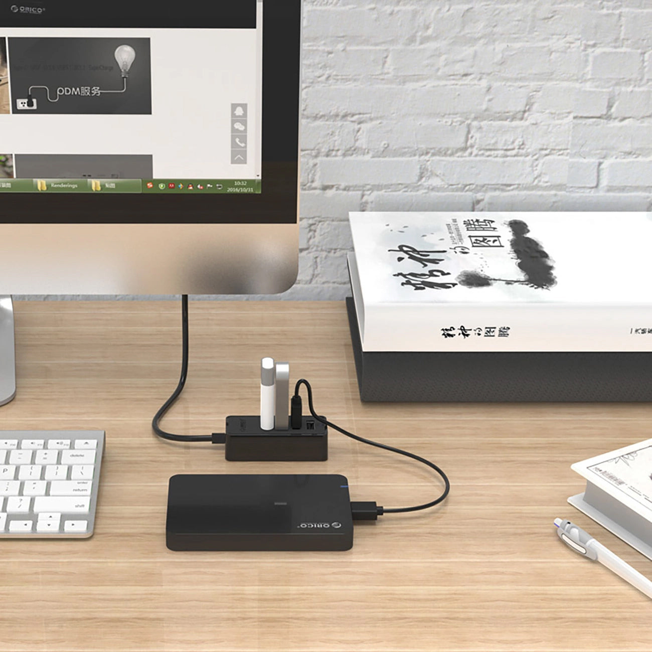 USB-hub Orico W5P-U2-100, 4 x USB-A, 1m, Sort