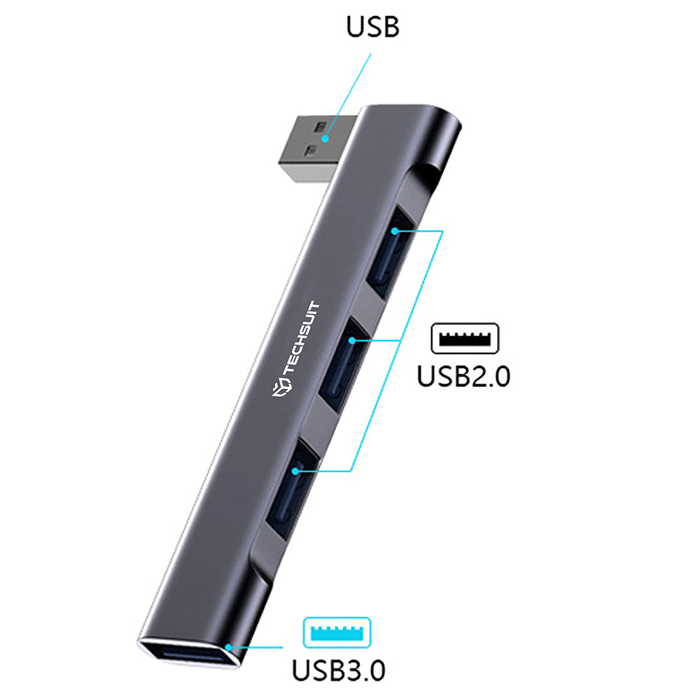 USB-hub Techsuit H14 ZenithDock, 4-i-1, Grå