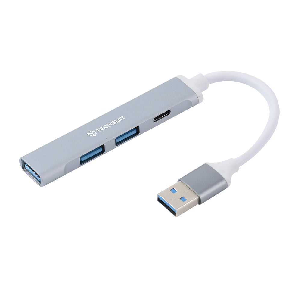 USB-hub Techsuit H19 PolarisBridge, 4-i-1, Grå Hvid