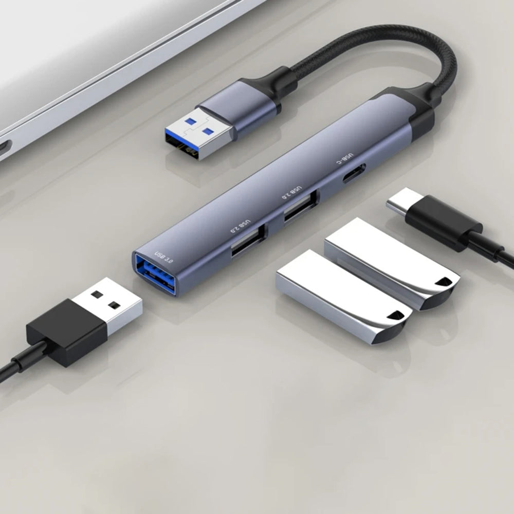 USB-hub Techsuit H19 PolarisBridge, 4-i-1, Grå Hvid