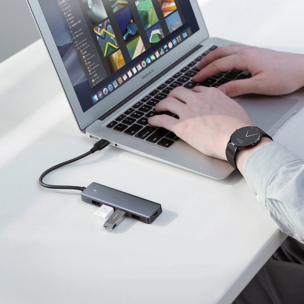Hub USB-C UGREEN CM219, 4 x USB-A 3.0 - 1 x USB-C, Grå