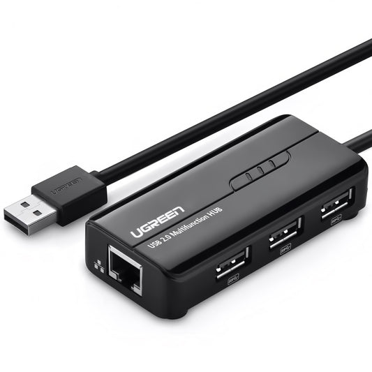 USB-hub UGREEN 20264, 3 x USB-A - 1 x RJ45, sort