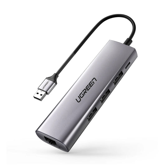 USB-hub UGREEN CM266, 3 x USB-A 3.0 - 1 x RJ45, Grå