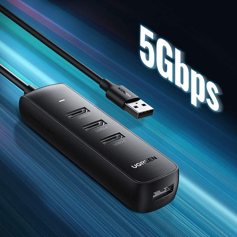USB-hub UGREEN CM416, 4 x USB-A 3.0, 0,25 m, Sort