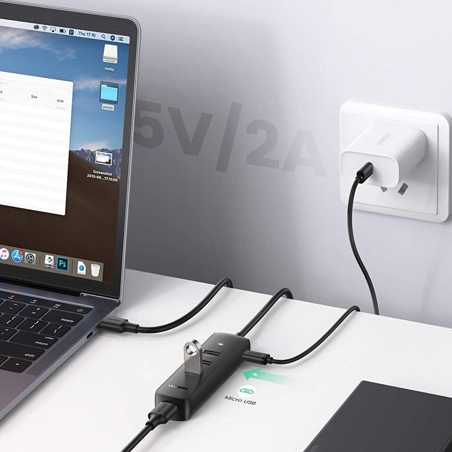 USB-hub UGREEN CM416, 4 x USB-A 3.0, 0,25 m, Sort