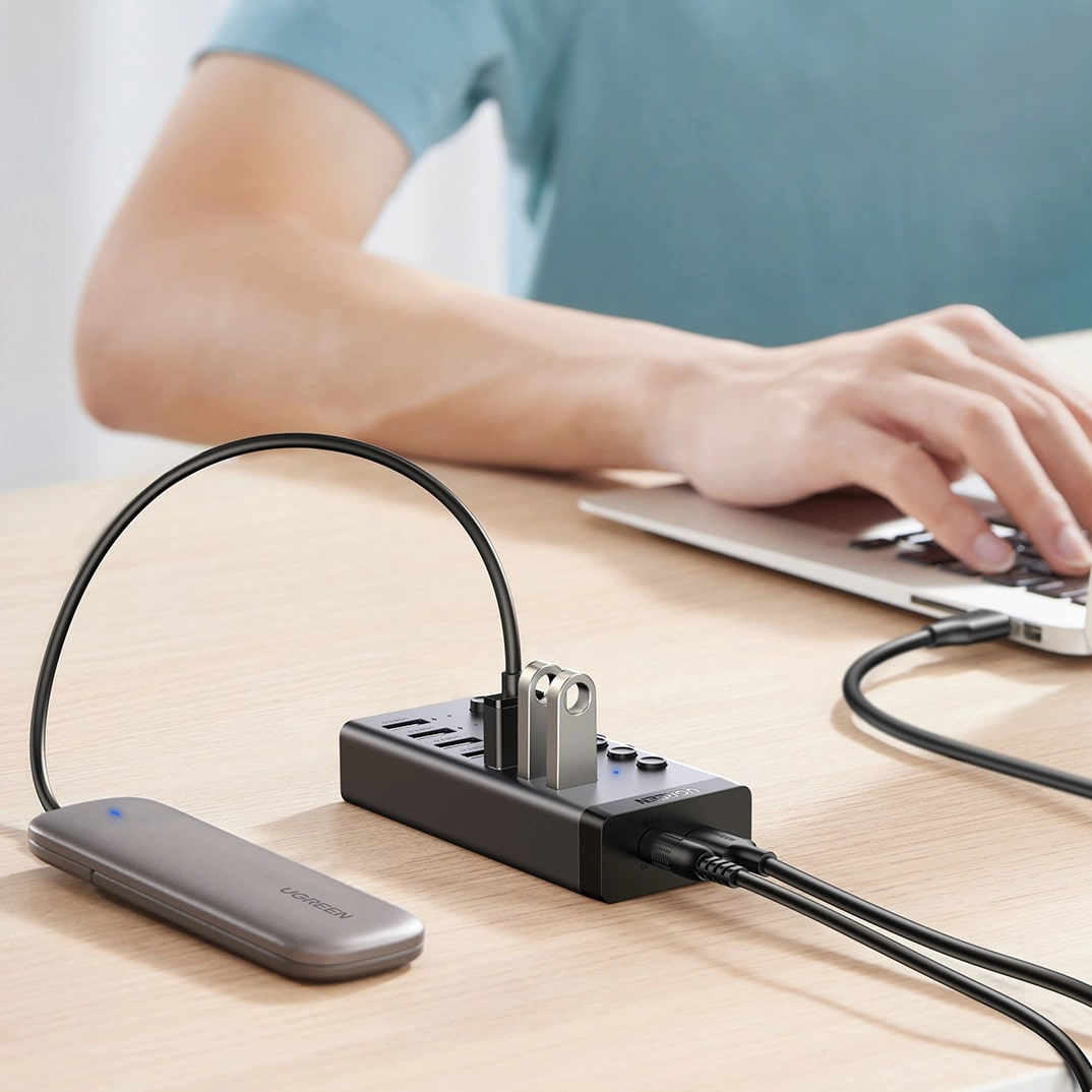 Hub USB UGREEN CM481, 7 x USB-A 3.0, Grå
