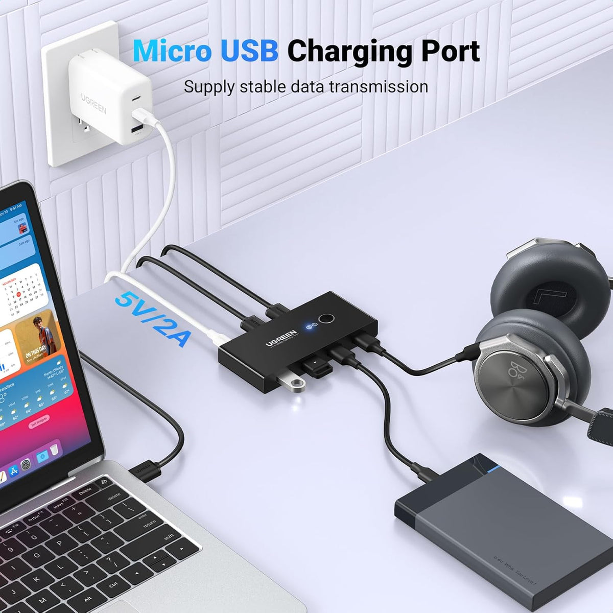 USB-switch UGREEN US216 (30767) Two Sharing Box, 4 x USB-A, Sort