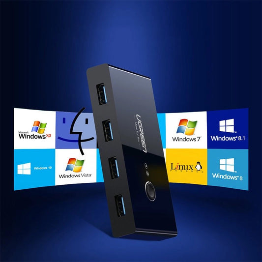 USB-hub UGREEN US216 Two Sharing Switch Box, 4 x USB-A 3.0, sort