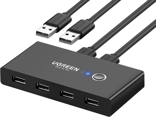 USB-hub UGREEN US216 Two Sharing Switch Box, 4 x USB-A, sort