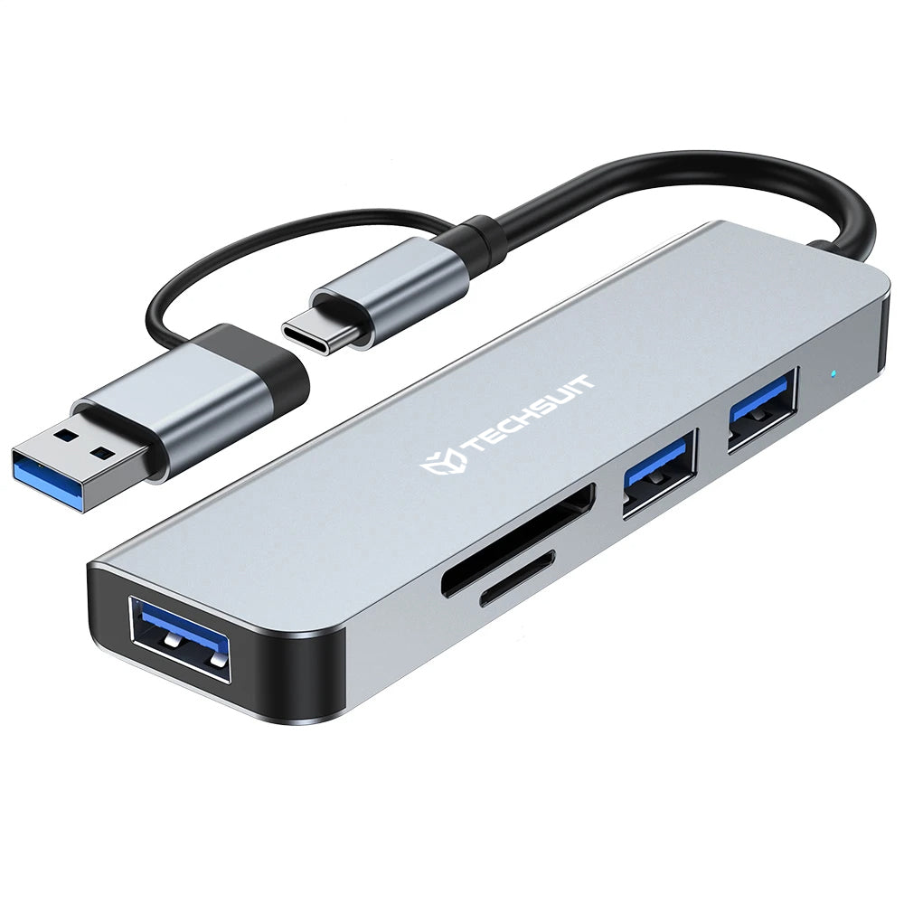 USB / USB-C Hub Techsuit H7 DataBridge, 5i1, Grå