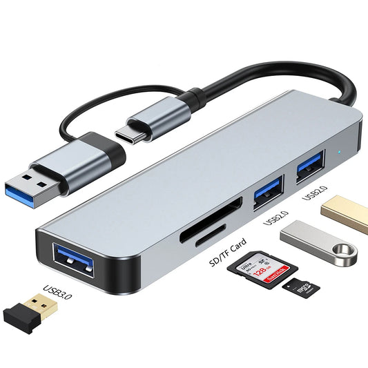USB / USB-C Hub Techsuit H7 DataBridge, 5i1, Grå