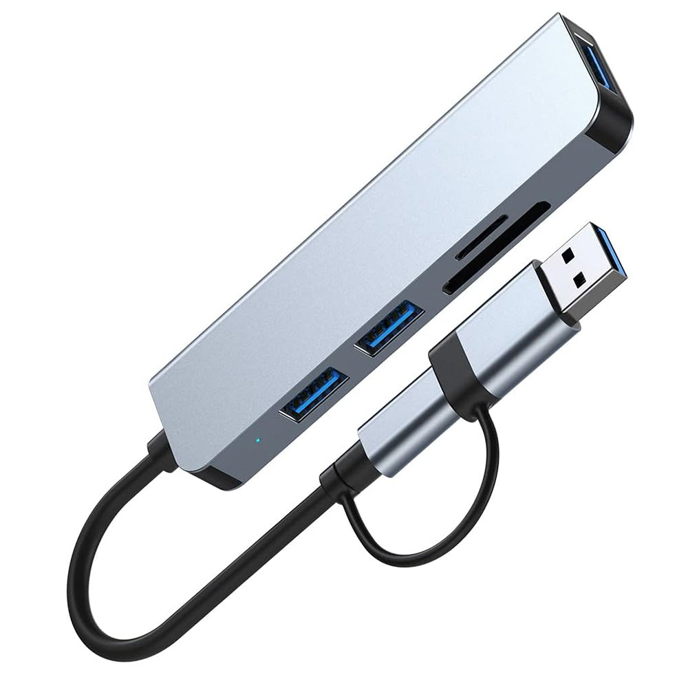 USB / USB-C Hub Techsuit H7 DataBridge, 5i1, Grå