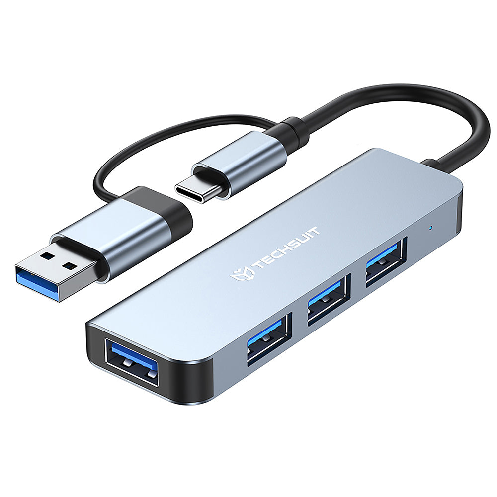 USB / USB-C Hub Techsuit H8 DataBridge, 4in1, Grå