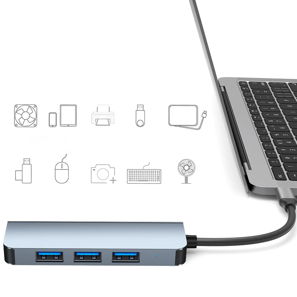 USB / USB-C Hub Techsuit H8 DataBridge, 4in1, Grå