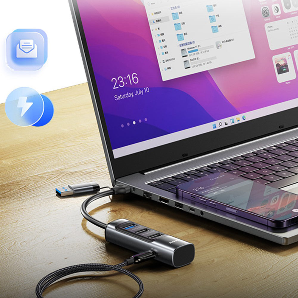 USB / USB-C hub Yesido HB19, 4i1, Grå
