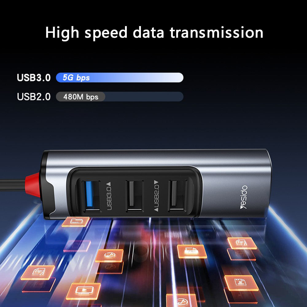 USB / USB-C hub Yesido HB19, 4i1, Grå