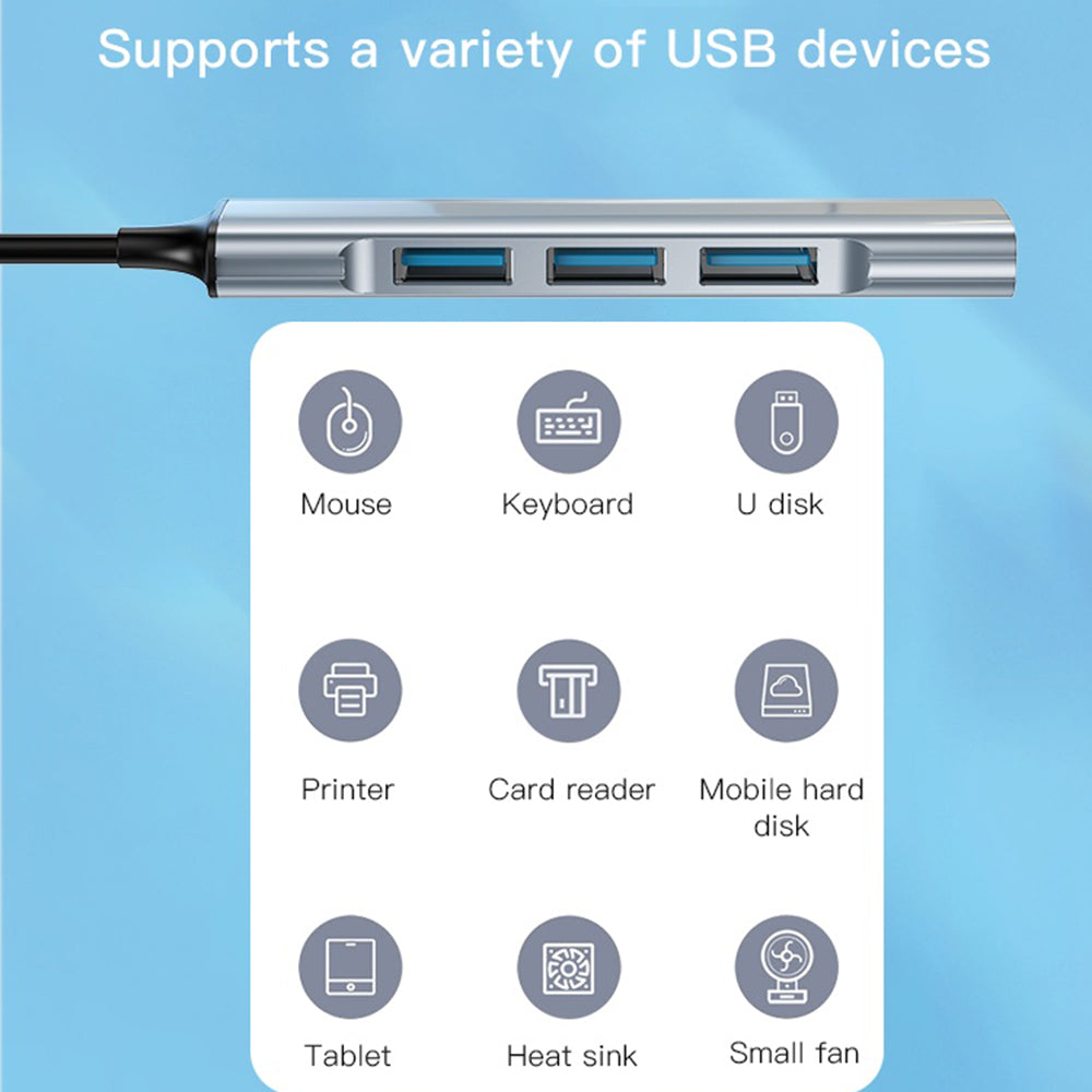 USB-hub Yesido HB18, 4-i-1, Grå