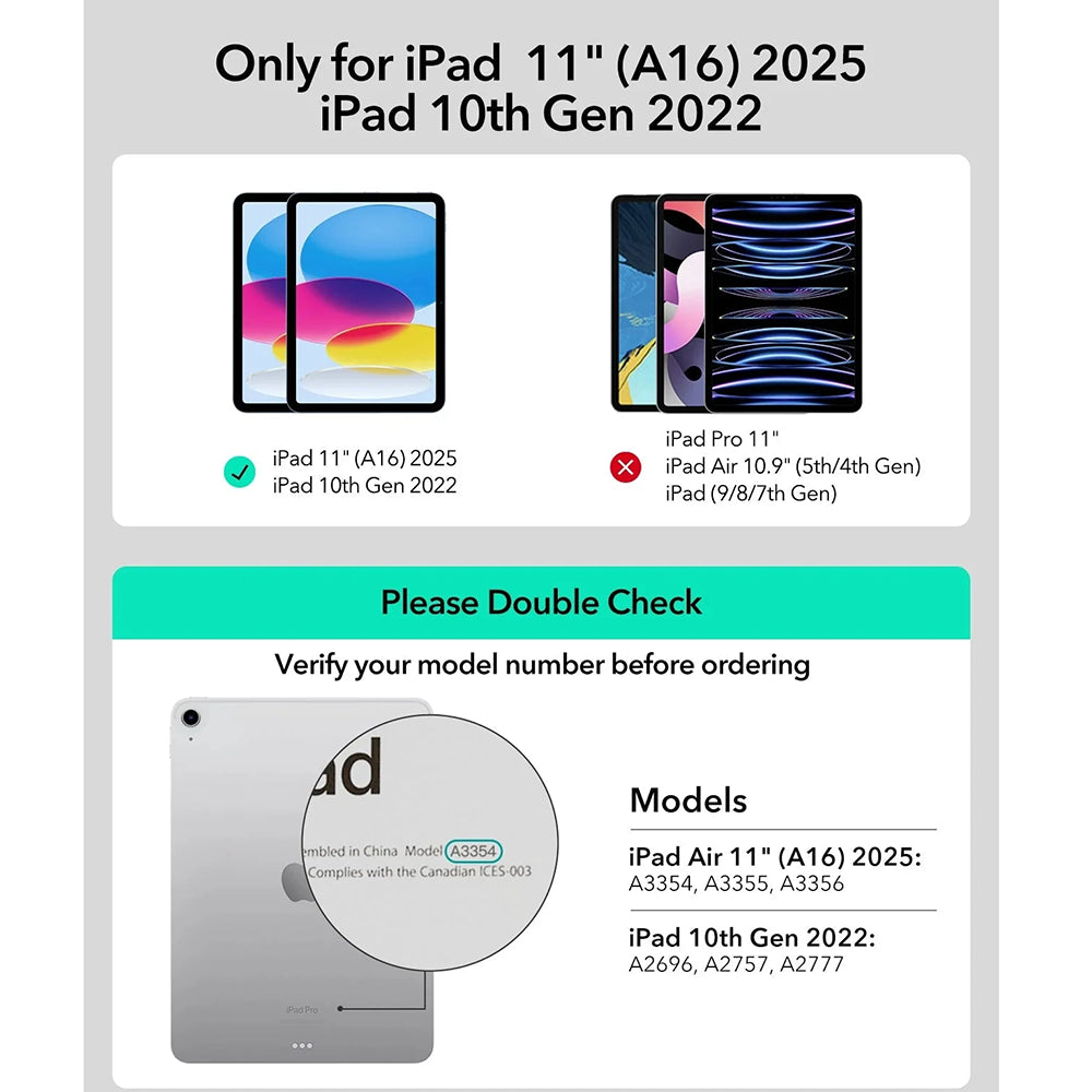 Tastaturcover til Apple iPad (2025) / (2022), ESR, Rebound New, Sort