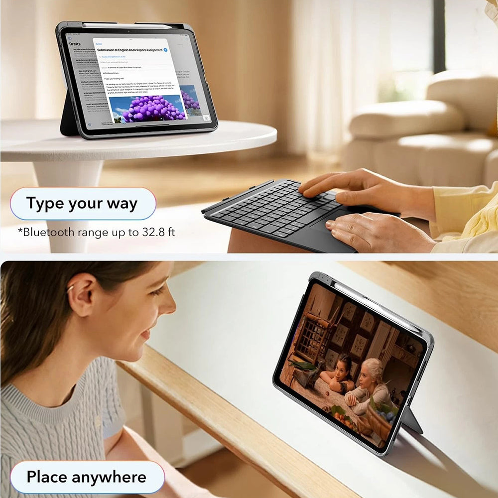 Tastaturcover til Apple iPad (2025) / (2022), ESR, Flex, Grå