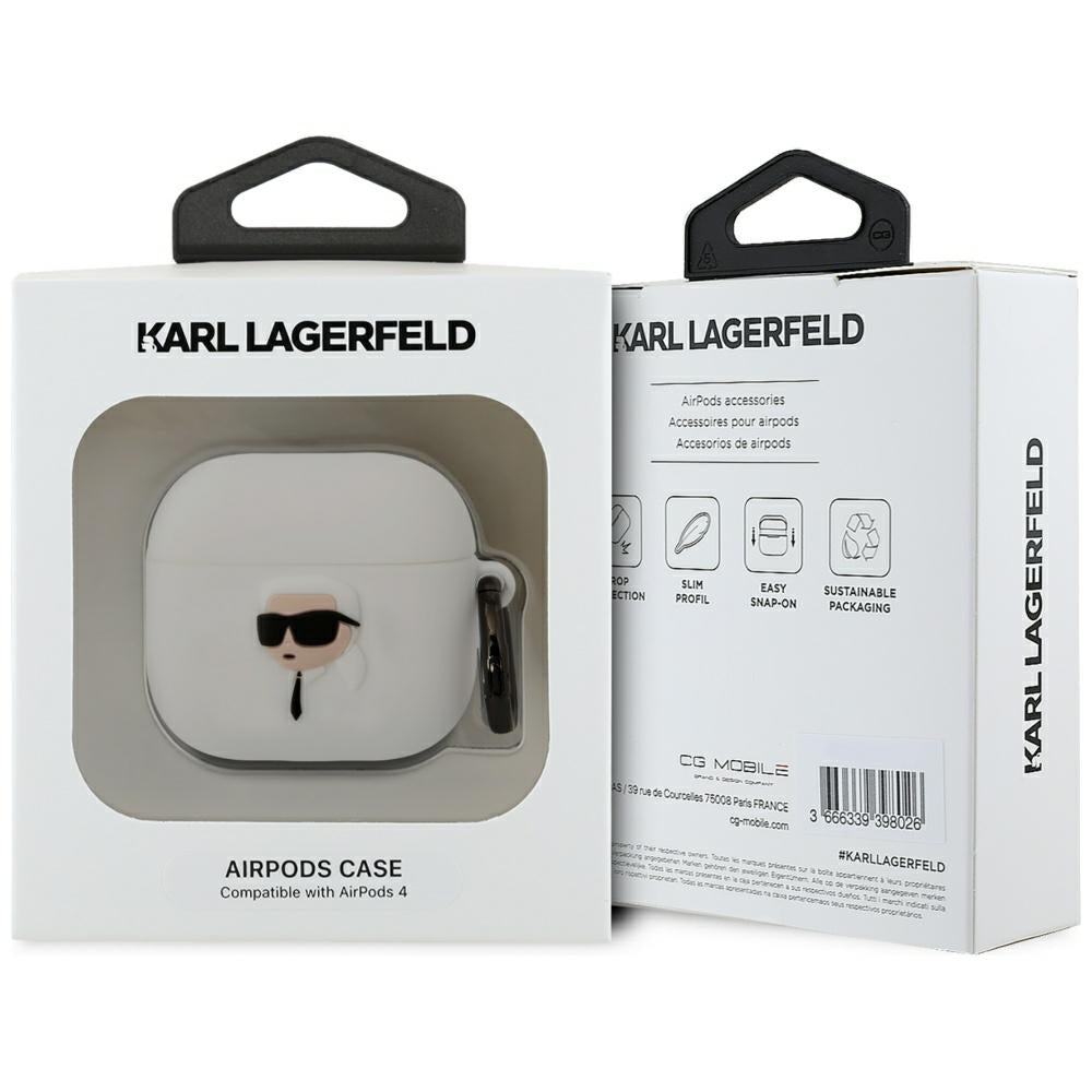 Karl Lagerfeld 3D NFT Karl's Head etui til Apple AirPods 4, Hvid